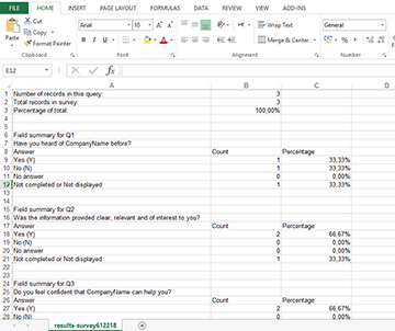 Results exported to CSV