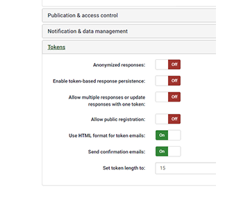Token settings for annonymous responses